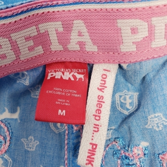 PINK VICTORIA'S SECRET Y2K PHI BETA PINK COTTON SLEEP LOUNGE PANTS BLUE WOMEN M - Picture 11 of 16